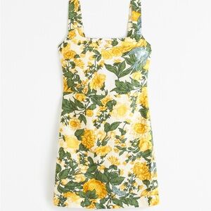 NWOT Abercrombie & Fitch Linen-Blend Wide Strap Mini Dress Yellow Floral💛🌿